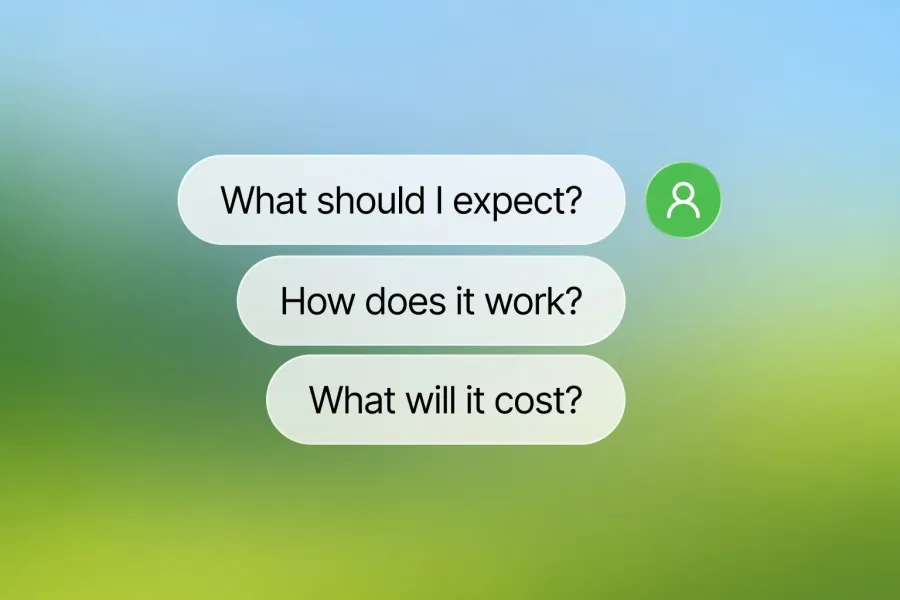 A simple care explainer organizes the service, what to expect and next steps.